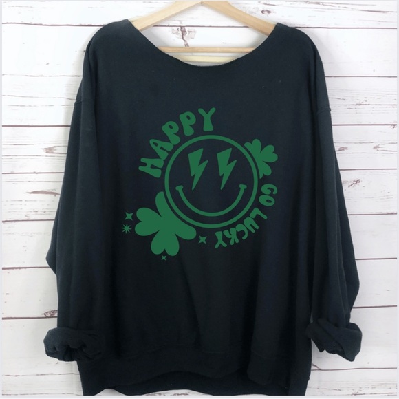✨NEW☘️ Happy Go Lucky St Patrick’s Day slouchy sweatshirt - Picture 3 of 4